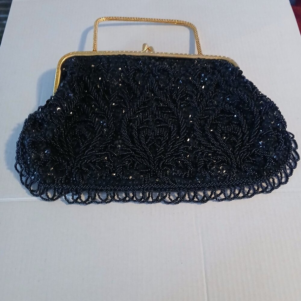 Richere Vintage Women's Black Beaded Evening Bag
